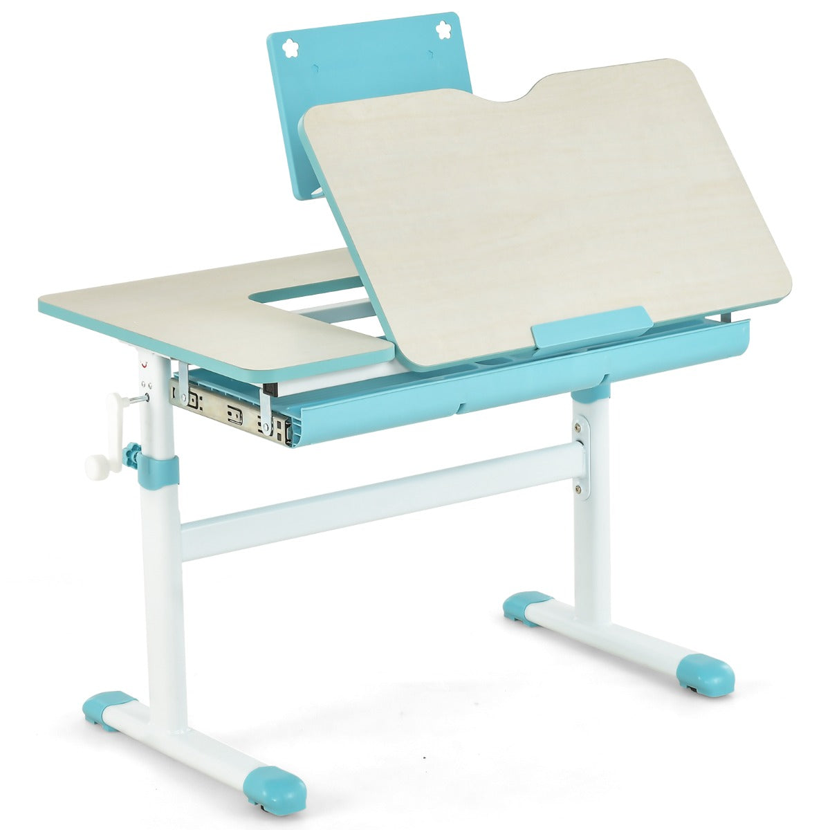 Conjunto de Secretária e Cadeira Infantil Mesa de Estudo Ajustável em Altura com Cadeira Ergonómica-Azul-Mesa