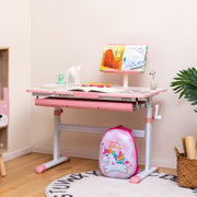 Conjunto de Secretária e Cadeira Infantil Mesa de Estudo Ajustável em Altura com Cadeira Ergonómica - Rosa - Mesa