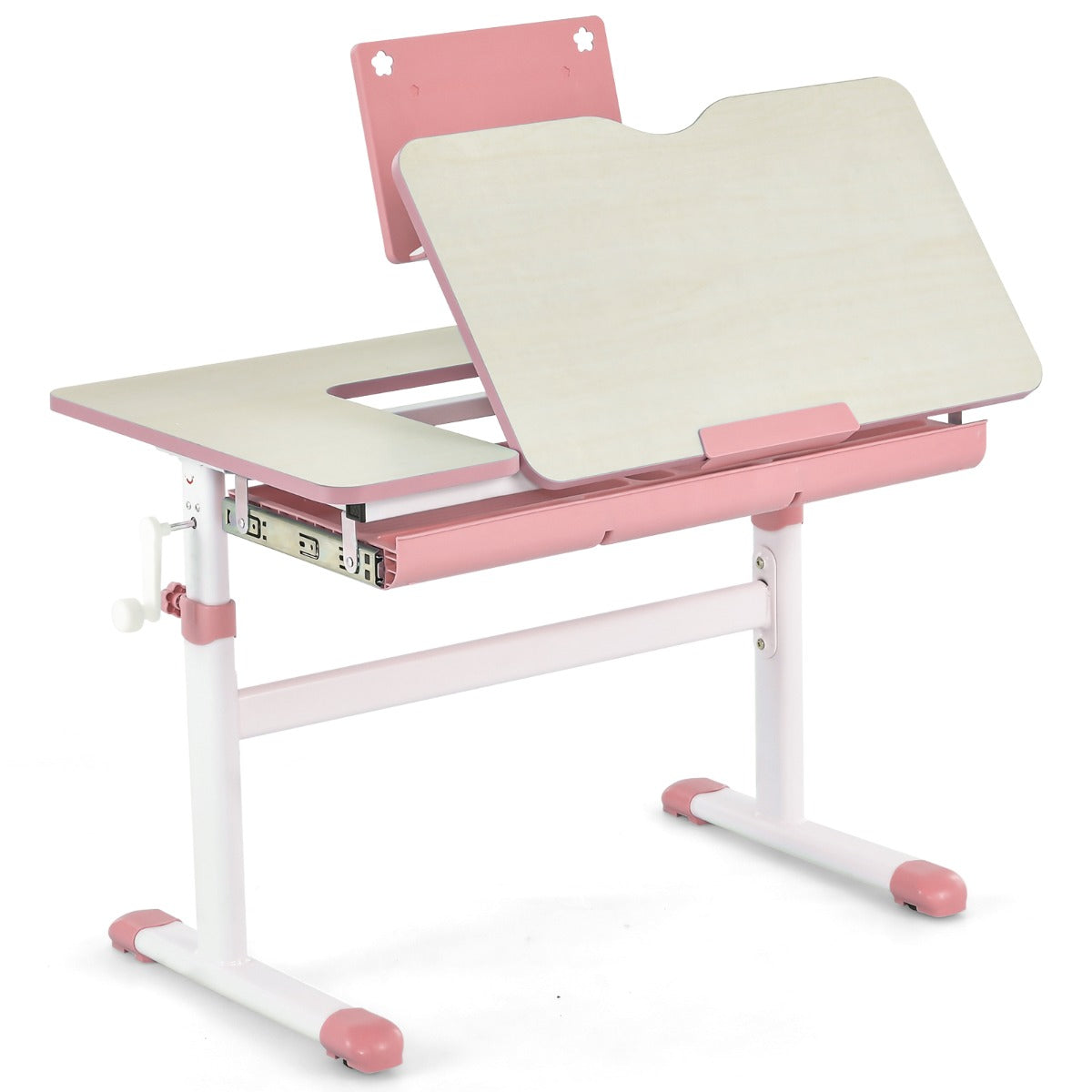 Conjunto de Secretária e Cadeira Infantil Mesa de Estudo Ajustável em Altura com Cadeira Ergonómica - Rosa - Mesa