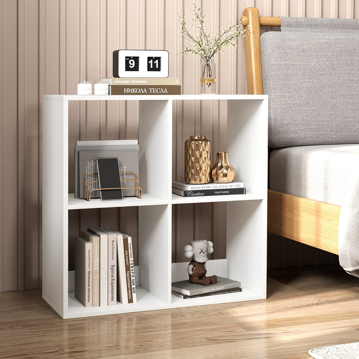 Estantería com 4 Cubos de Costas Abertas para Arrumação com Kit Antivuelco para Estudo Quarto Sala 69,5 x 33 x 69,5 cm Branco