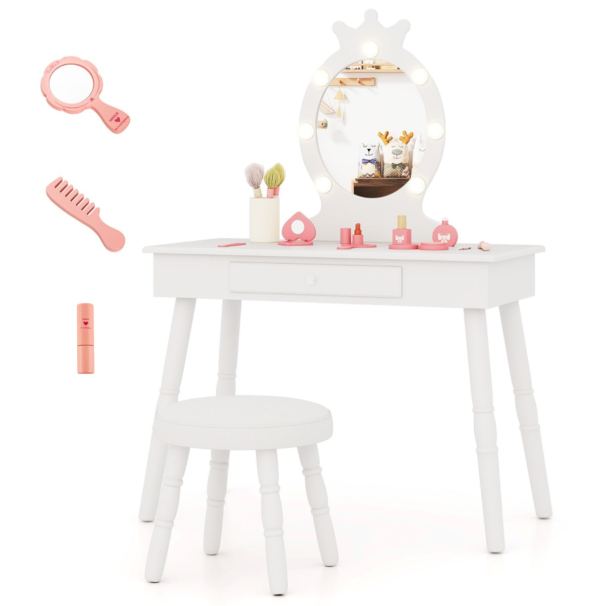 Conjunto de Tocador Infantil – Branco – MDF e Madeira de Pinho