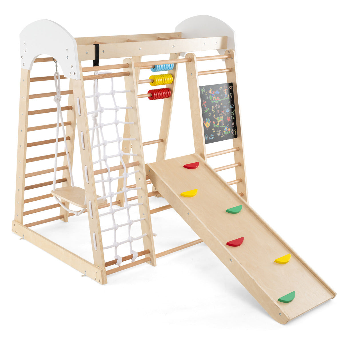 Centro de Atividades de Escalada 7 em 1 para Crianças com Rochas de Escalar, Escada, Rede de Escalada e Baloiço - 3+ Anos