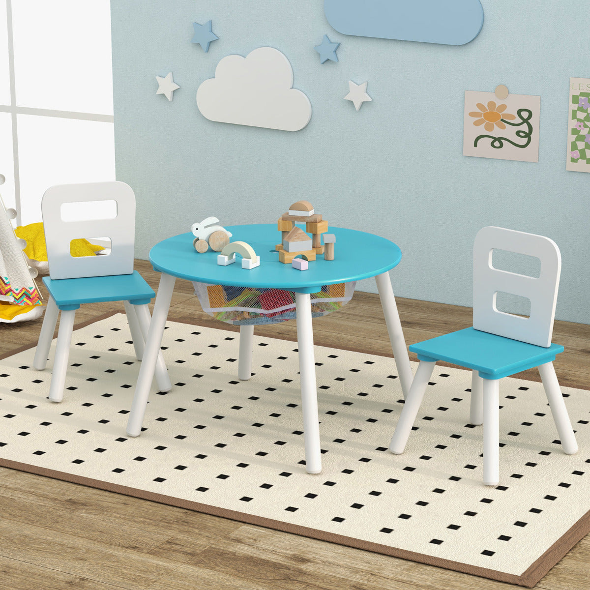 Conjunto de Mesa Redonda e Cadeiras – 3 Peças – Verde – Madeira