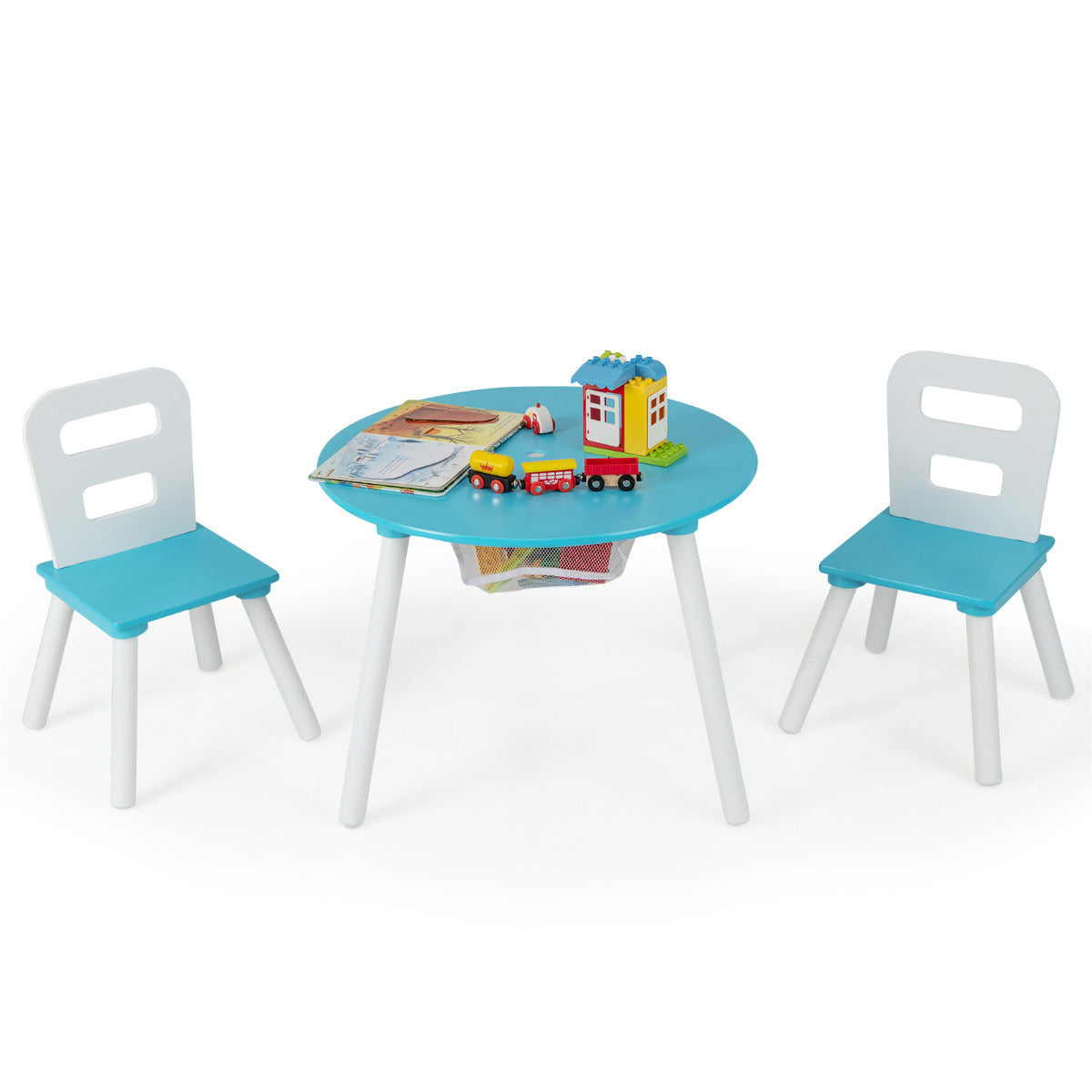 Conjunto de Mesa Redonda e Cadeiras – 3 Peças – Verde – Madeira