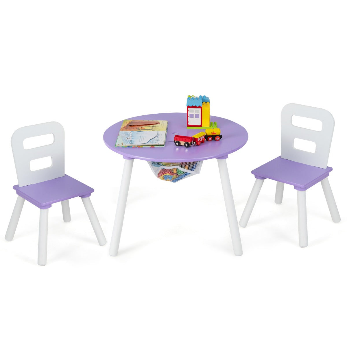 Conjunto de Mesa e Cadeiras para Crianças – 3 Peças – Roxa – Madeira