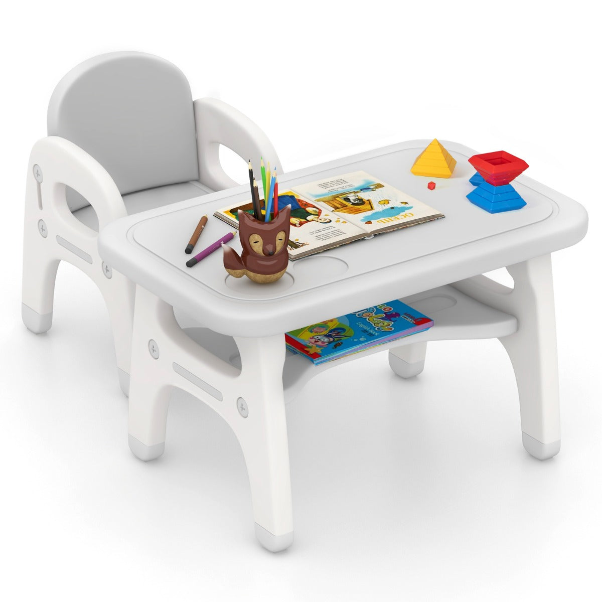 Conjunto de Mesa e Cadeira para Crianças – Cinza