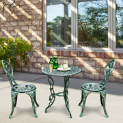 Conjunto de Jantar de Jardim - 2 Cadeiras e 1 Mesacom Orifício para Guarda-Sol e 2 Cadeiras de Jardim em Fundição e Alumínio