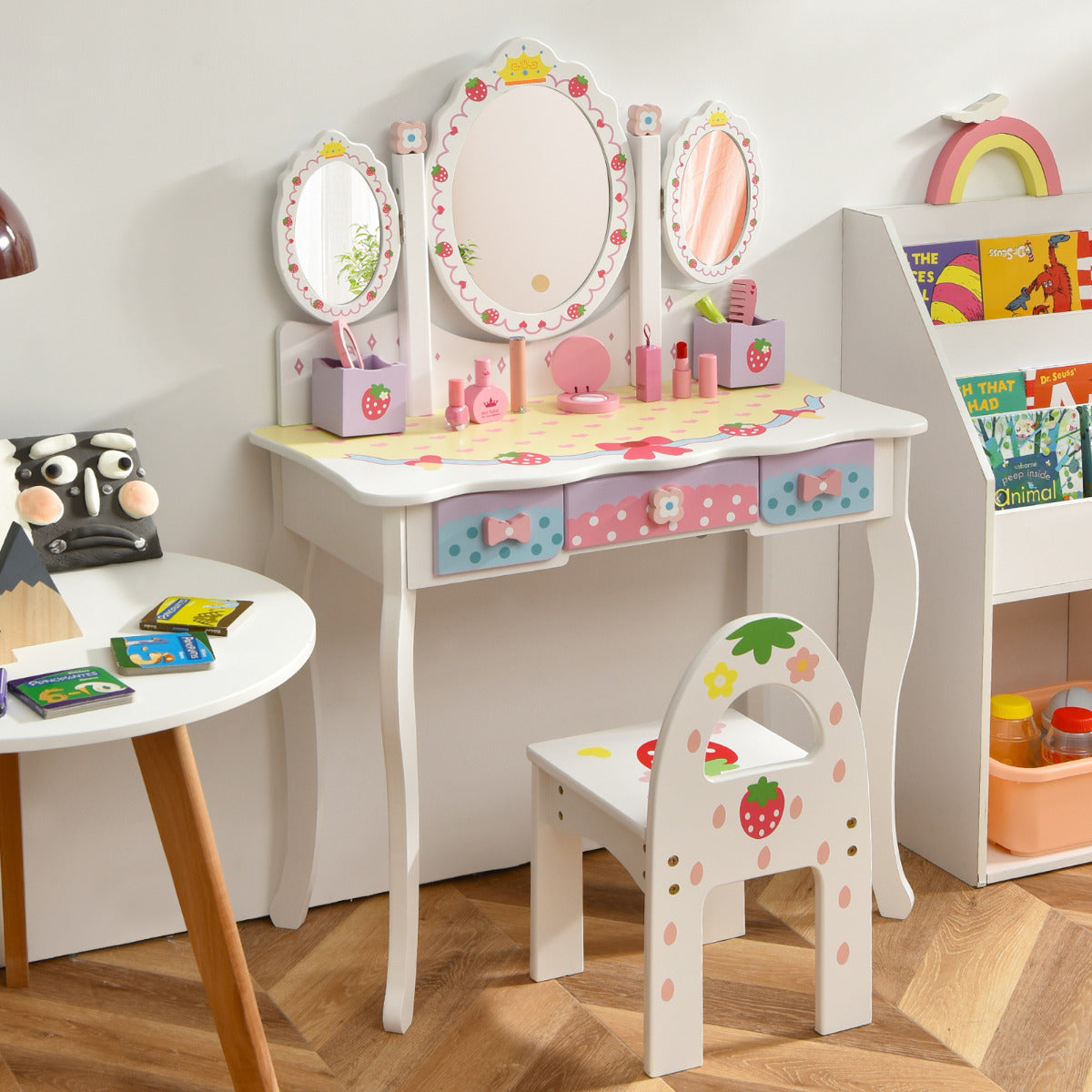 Toucador Infantil com Espelho Tripartido – Branco – MDF