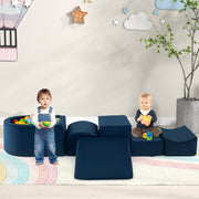 Conjunto de Jogos de Escalada e Gatinhar de 5 Peças com Piscina de Bolas e Capa Lavável à Máquina Zona Suave de Escalada para Bebés Azul Escuro