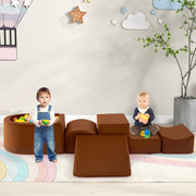 Conjunto de Jogos de Escalada e Rastejo de 5 Peças com Piscina de Bolas e Capa Lavável na Máquina - Zona Suave de Escalada para Bebés em Café