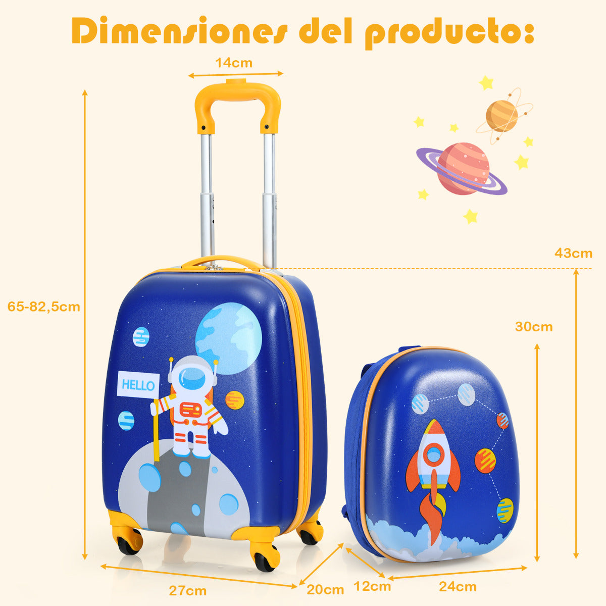 Conjunto de Mala e Mochila para Crianças – 24 cm e 27 cm – Azul – ABS