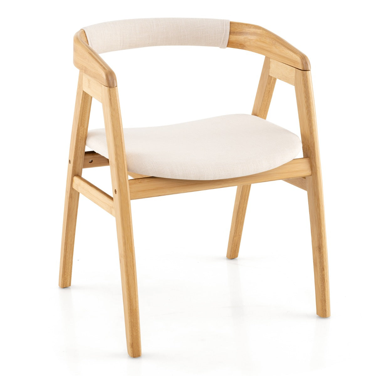 Sillón de Bambu com Encosto Curvo e Almofada de Assento Estofada para Sala de Estar e Sala de Jantar