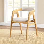 Sillón de Bambu com Encosto Curvo e Almofada de Assento Estofada para Sala de Estar e Sala de Jantar