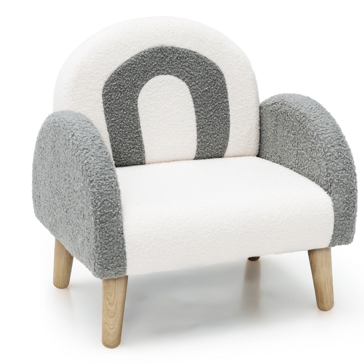 Sillón Infantil em Veludo Felpudo Cinzento com Espuma de Alta Elasticidade Pernas de Madeira Estofado para Crianças 51 x 42 x 51 cm