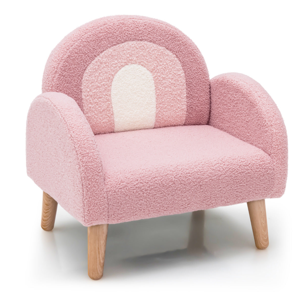 Sillón Infantil de Veludo Rosa com Espuma de Alta Elasticidade e Pernas de Madeira para Crianças 51 x 42 x 51 cm