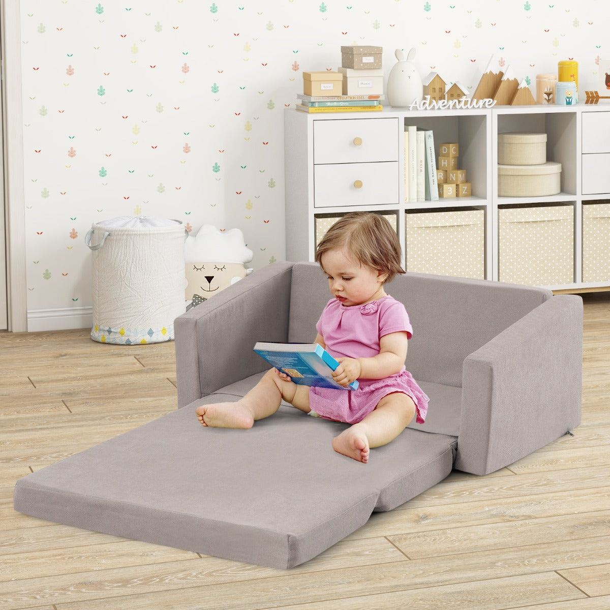 Sofá Cama Infantil 2 em 1 – Cinzento – material não especificado