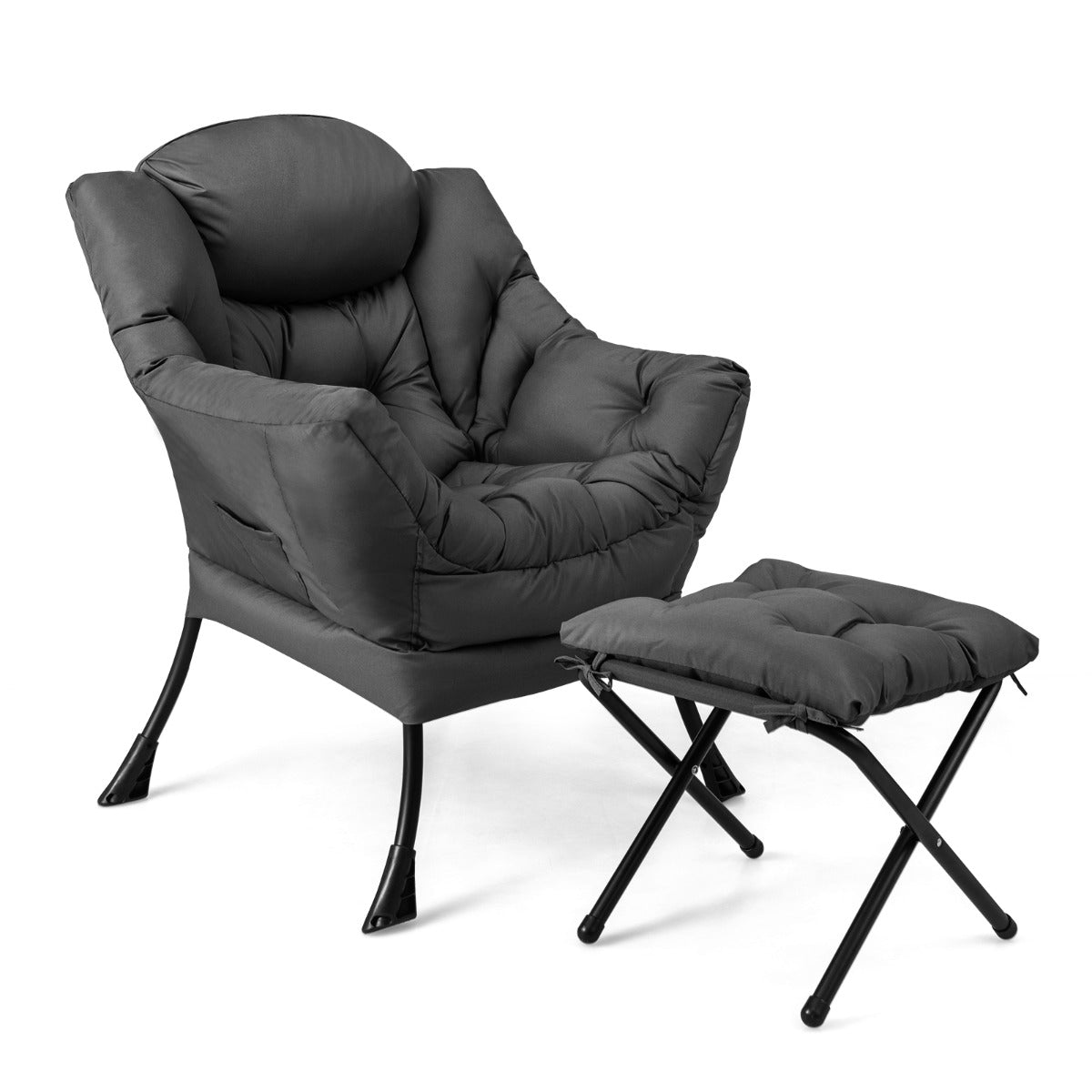 Sillón Reclinável com Otomana Poltrona de Lazer com Almofada Apoio para Pés Apoio de Braços Sofá para Sala Quarto 75 x 81 x 94,5 cm Cinzento