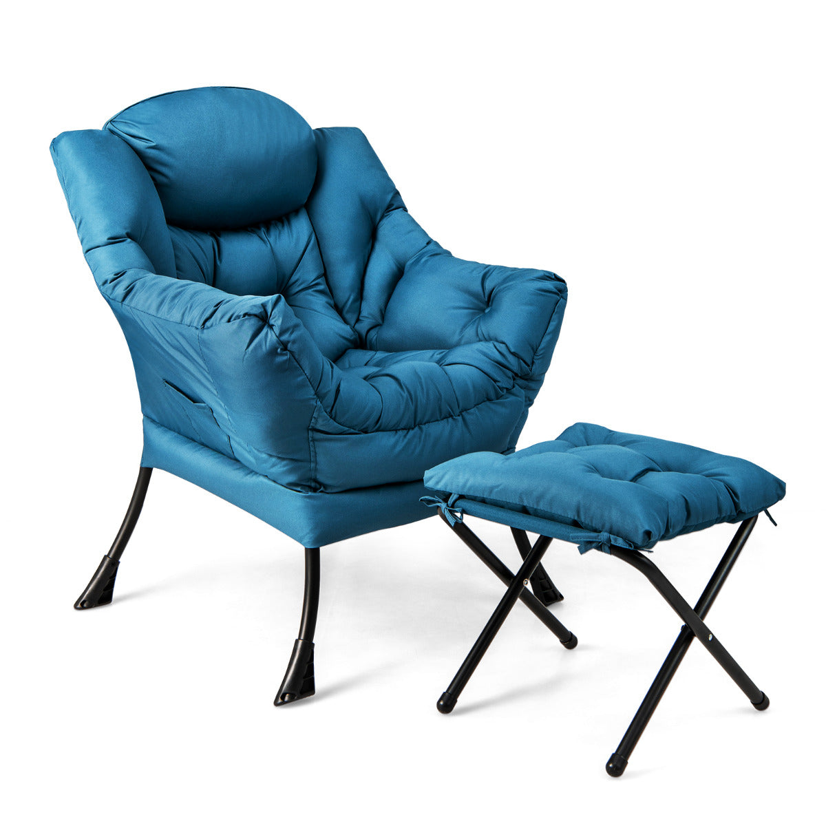 Sillón Reclinável com Otomana Butaca de Lazer com Almofada Apoio para Pés Apoios de Braços Sofá para Sala Quarto 75 x 81 x 94,5 cm Azul