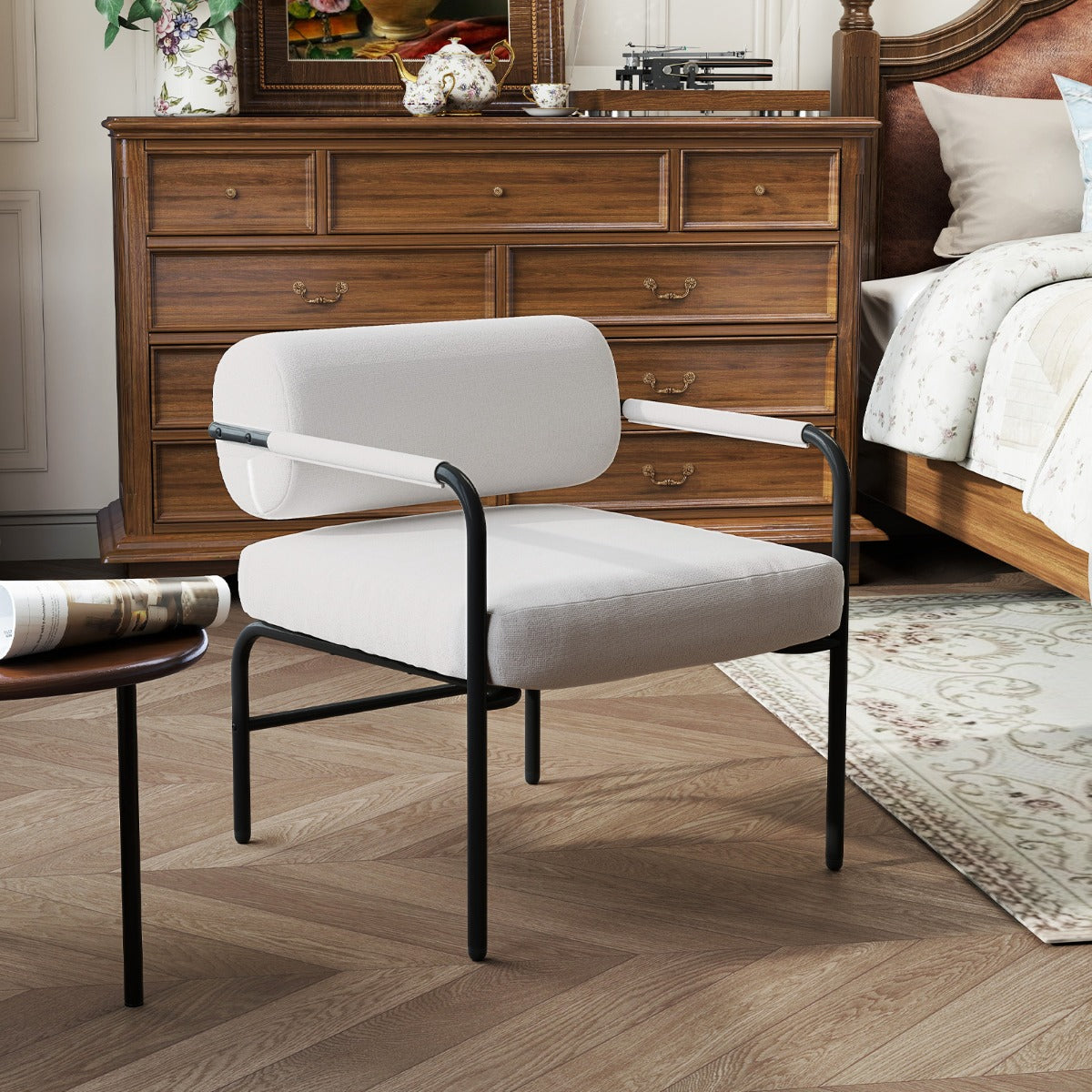 Sillón de Confort para Interior com Apoios de Braços e Encosto Cilíndrico Almofada Acolchoada Pés Ajustáveis 65 x 70 x 71 cm Bege