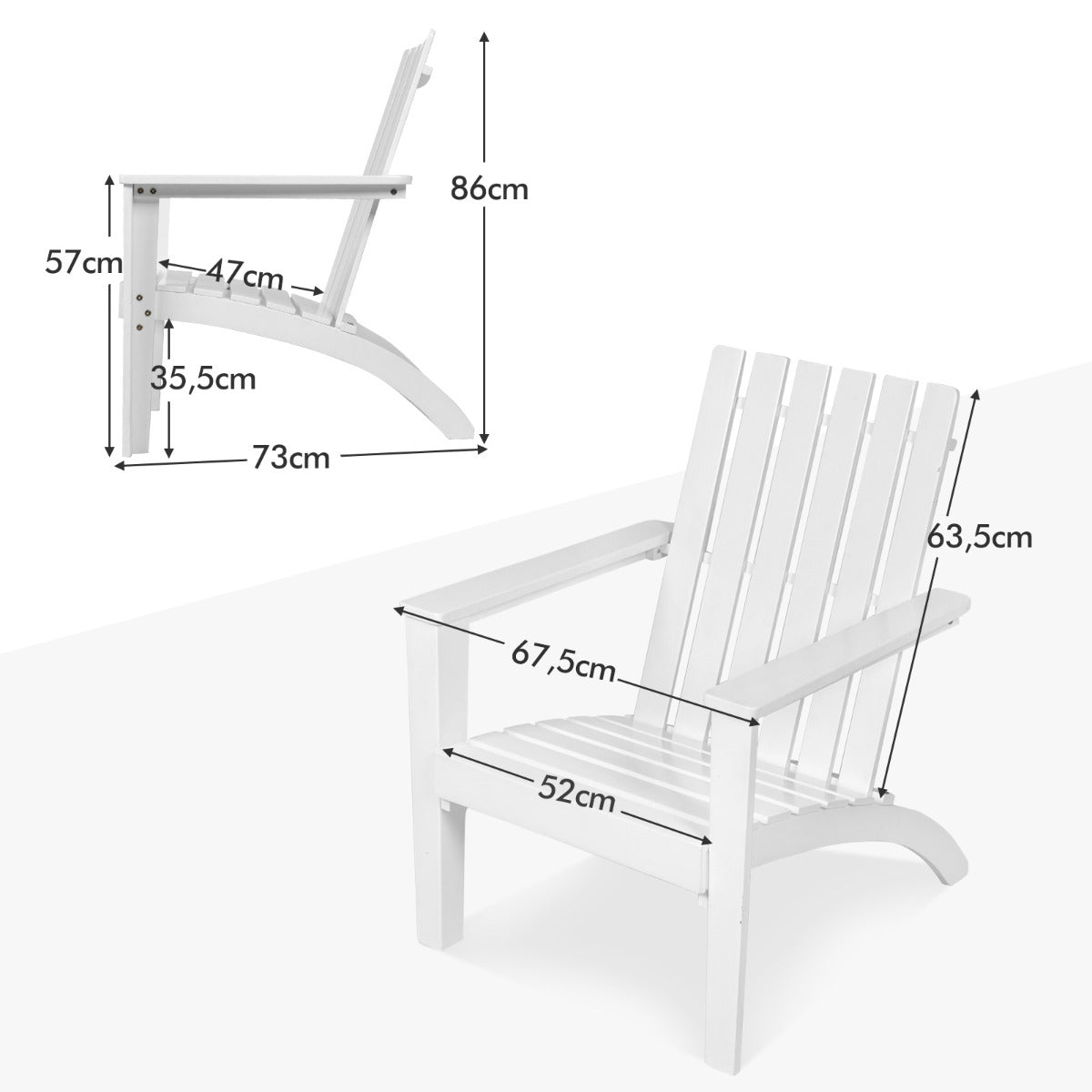 Cadeira Adirondack – 69 x 73 x 85 cm – Branco – Madeira de Acácia