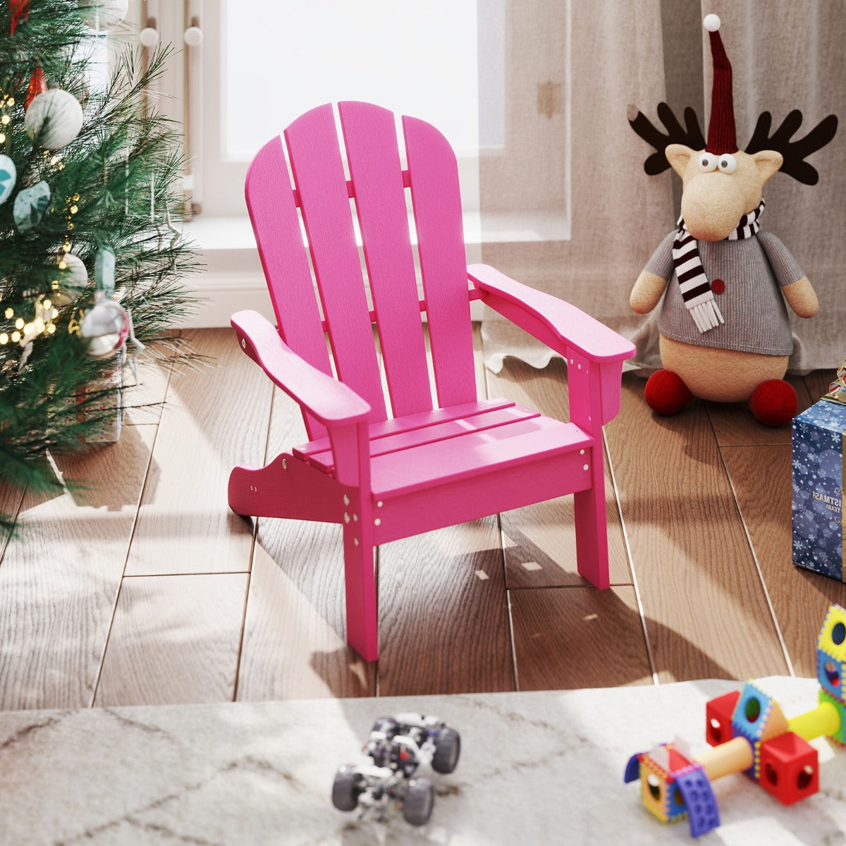 Cadeira Adirondack para Crianças de 3 a 8 Anos HDPE Resistente a Todo o Clima com Design Ergonómico - Rosa