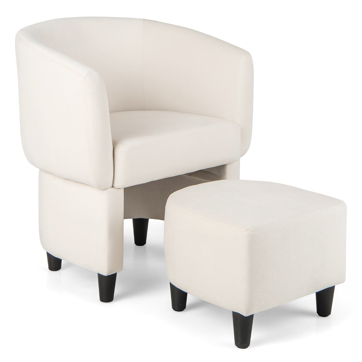 Poltrona Estofada em Veludo com Otomana – 48 cm – Bege – Madeira Maciça