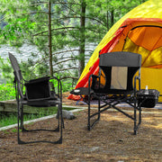Cadeira de Campismo Dobrável Cadeira de Realizador com Mesa Lateral Bolsa Térmica Capacidade 180 kg para Caminhadas Pesca Piquenique 113 x 56 x 98 cm Preto
