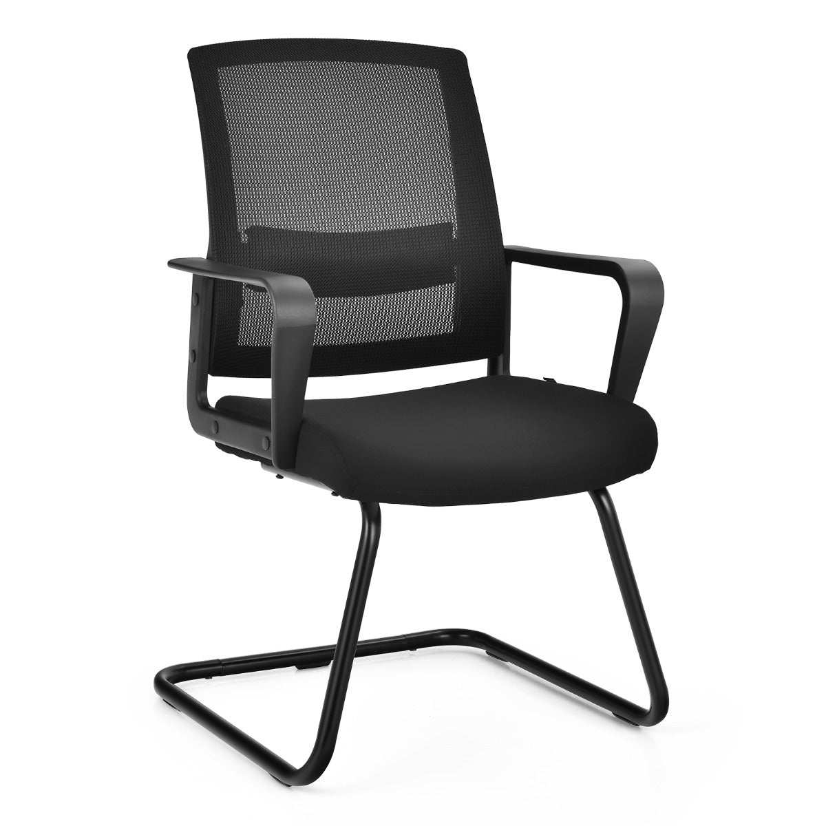 Cadeira de Conferência de Escritório Estilo Sled Encosto Ergonómico em Rede Assento Acolchoado Suporte Lombar Regulável 60 x 54,5 x 94 cm Preto