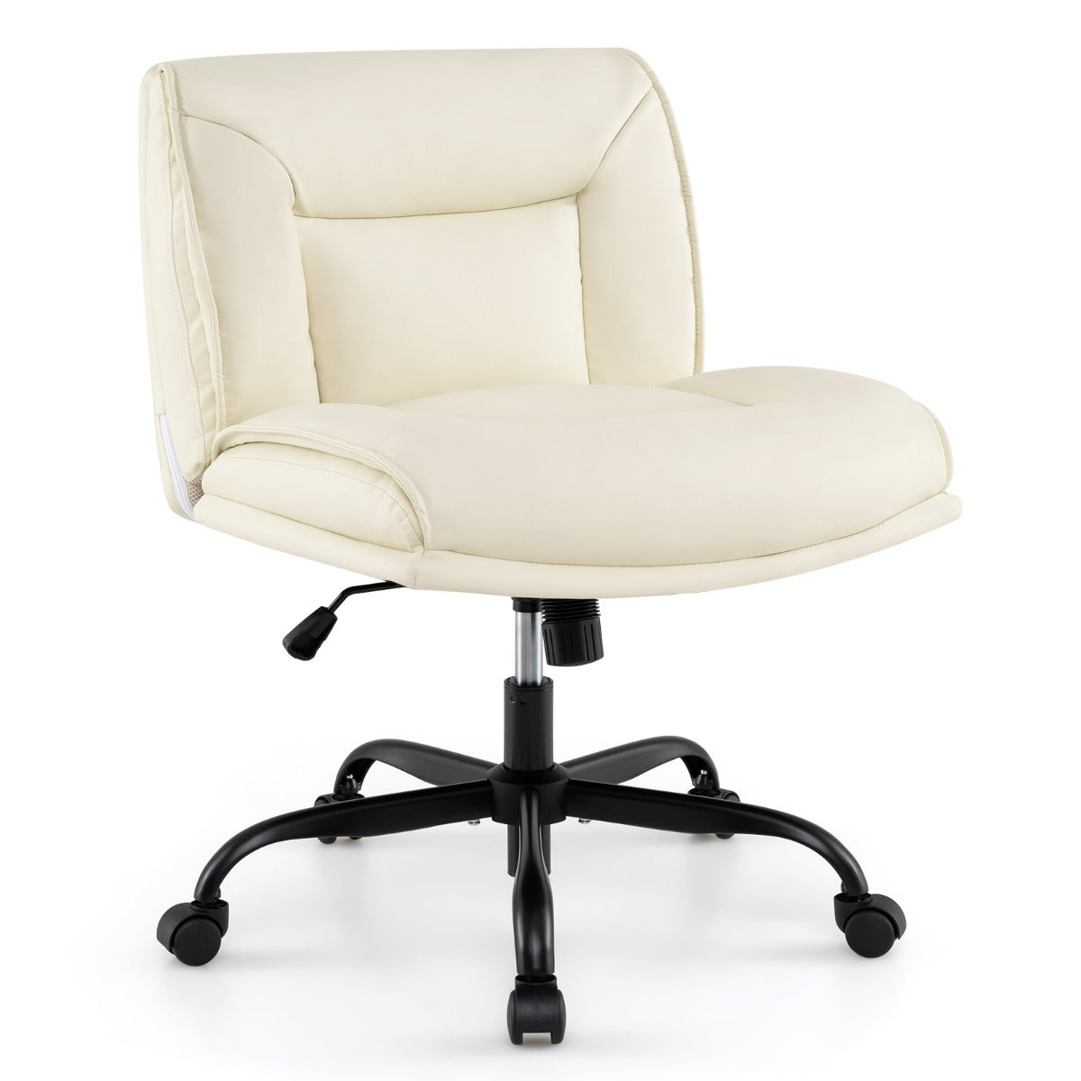 Cadeira de Escritório sem Braços em PU Altura Ajustável Elevação a Gás Giratória 360° Assento Largo 72 x 72 x 82-90 cm Branco