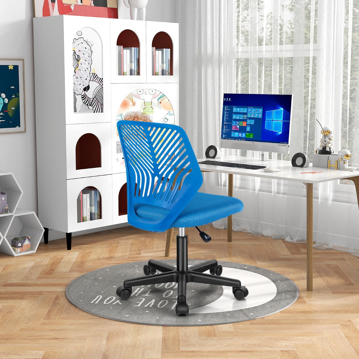 Cadeira de Escritório Ergonómica Ajustável em Altura para Crianças – 77-89 cm – Azul – Malha