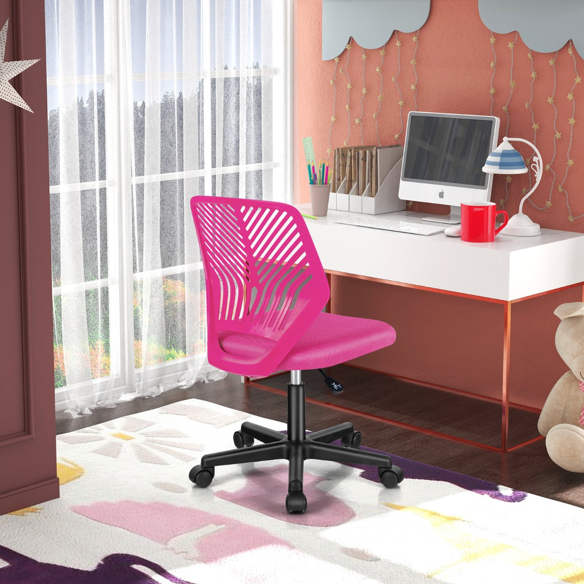 Cadeira de Escritório Ergonómica Ajustável em Altura para Crianças – 77 a 89 cm – Rosa – Malha