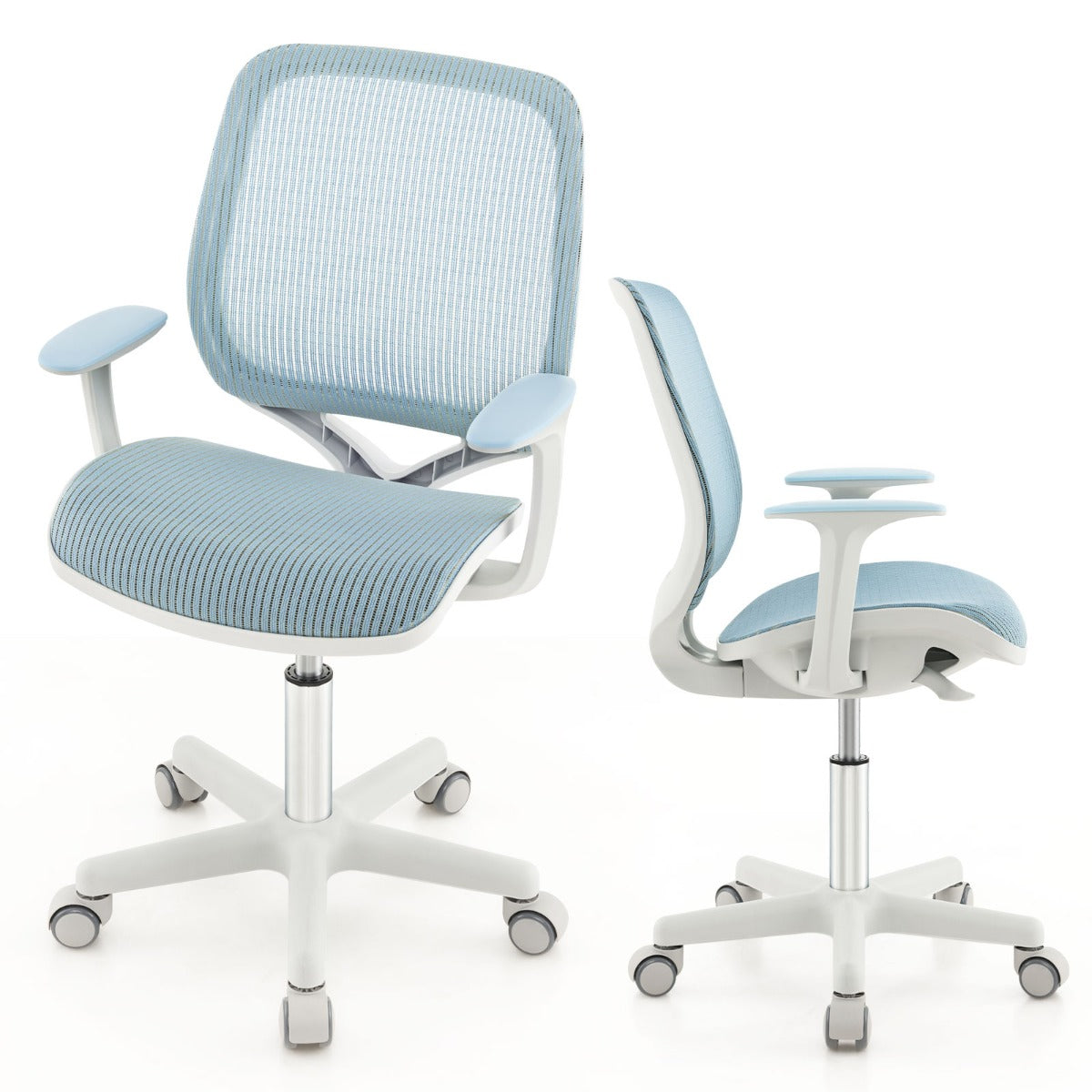 Cadeira de Escritório Giratória para Crianças – 57 x 57 x 80-92 cm – Azul – Malha de Nylon