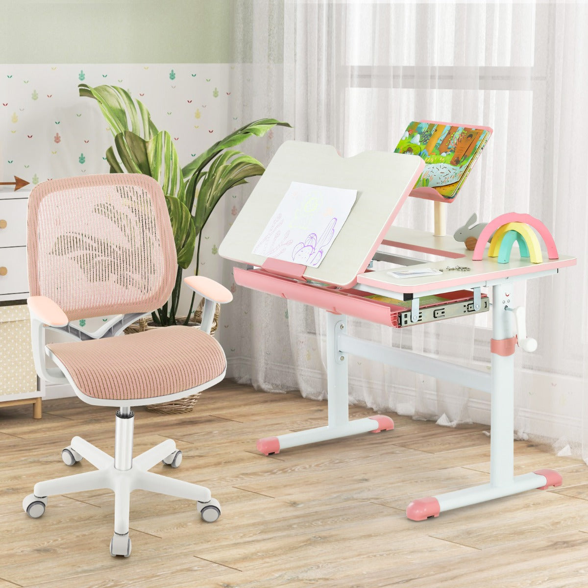 Cadeira Giratória de Escritório – 57 x 57 x 80-92 cm – Rosa