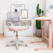 Cadeira de Escritório Infantil com Encosto em Malha Almofada Removível e Rodas 360° com Trava para 3-10 Anos Altura Ajustável Rosa