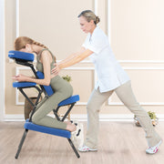 Cadeira de Massagem Dobrável Ajustável em Altura – 48 x 55 x 120 cm – Azul – Metal e Pele PU