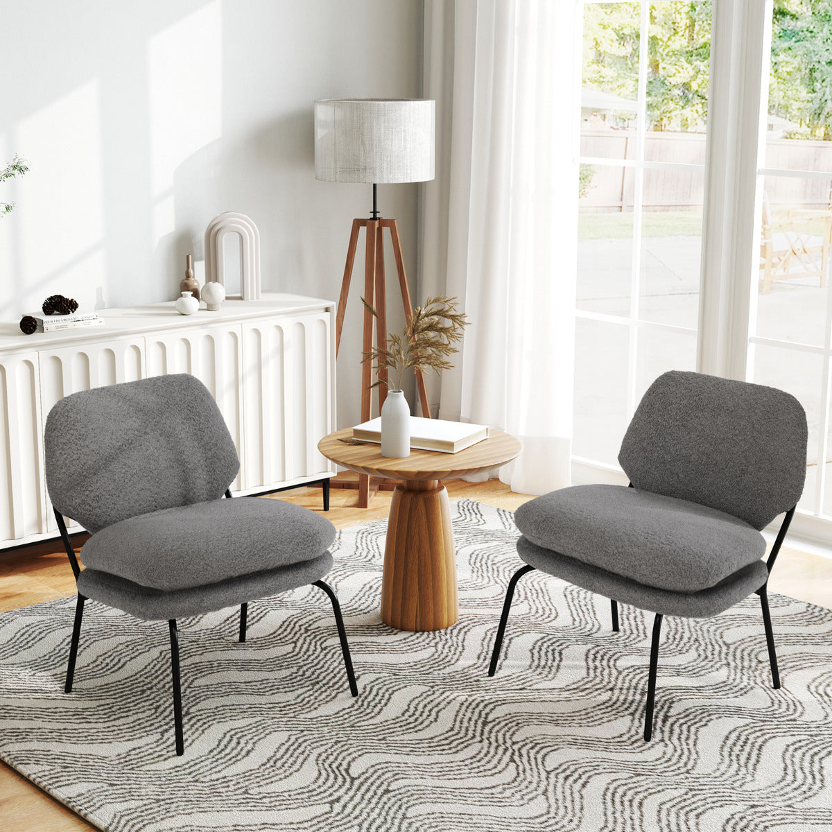 Sillón de Descanso sin Brazos Tapizado en Tela de Forro Polar con Respaldo Alto y Cojines Gruesos - Gris