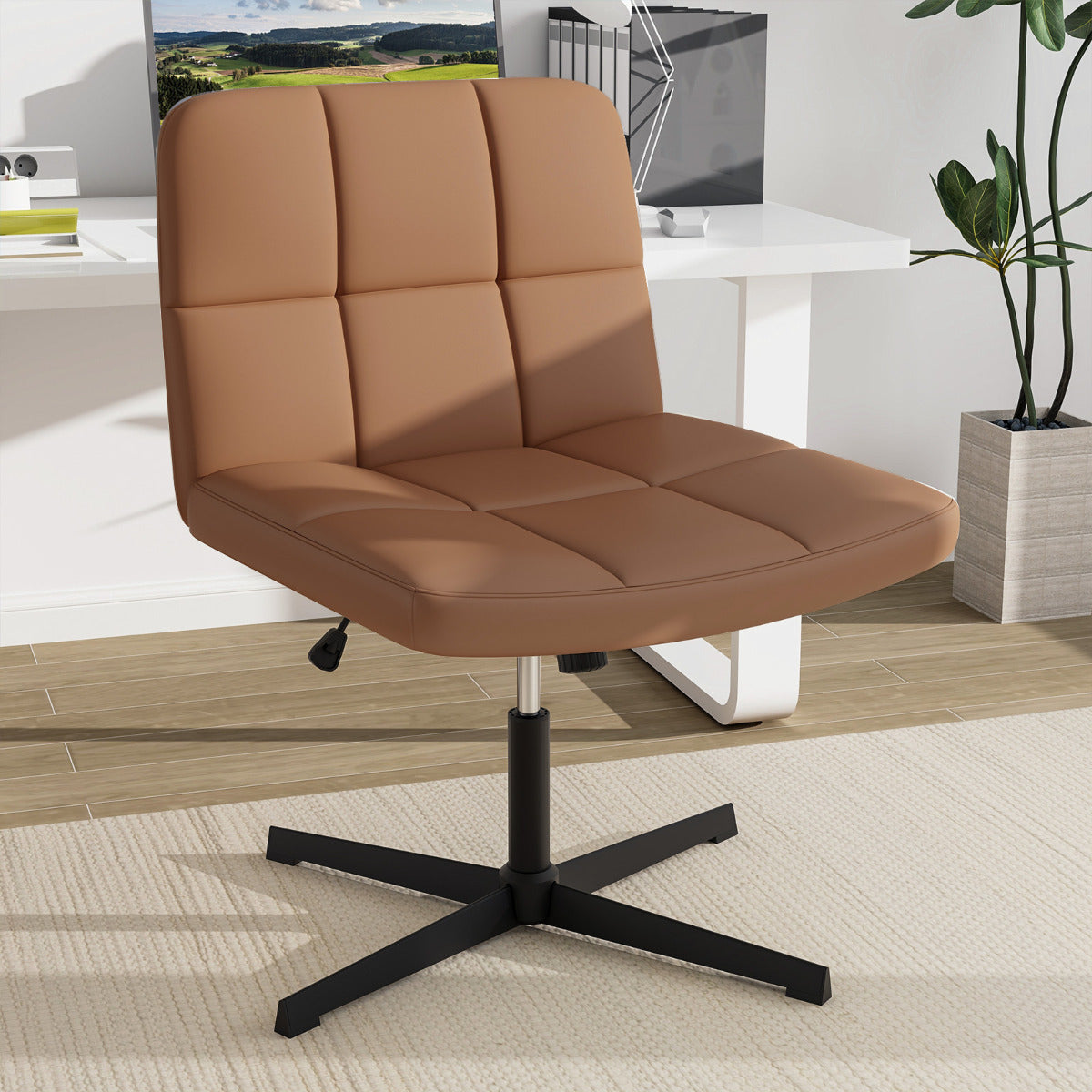 Cadeira de Escritório Ajustável – 64 cm de largura – Castanho – Pele Sintética