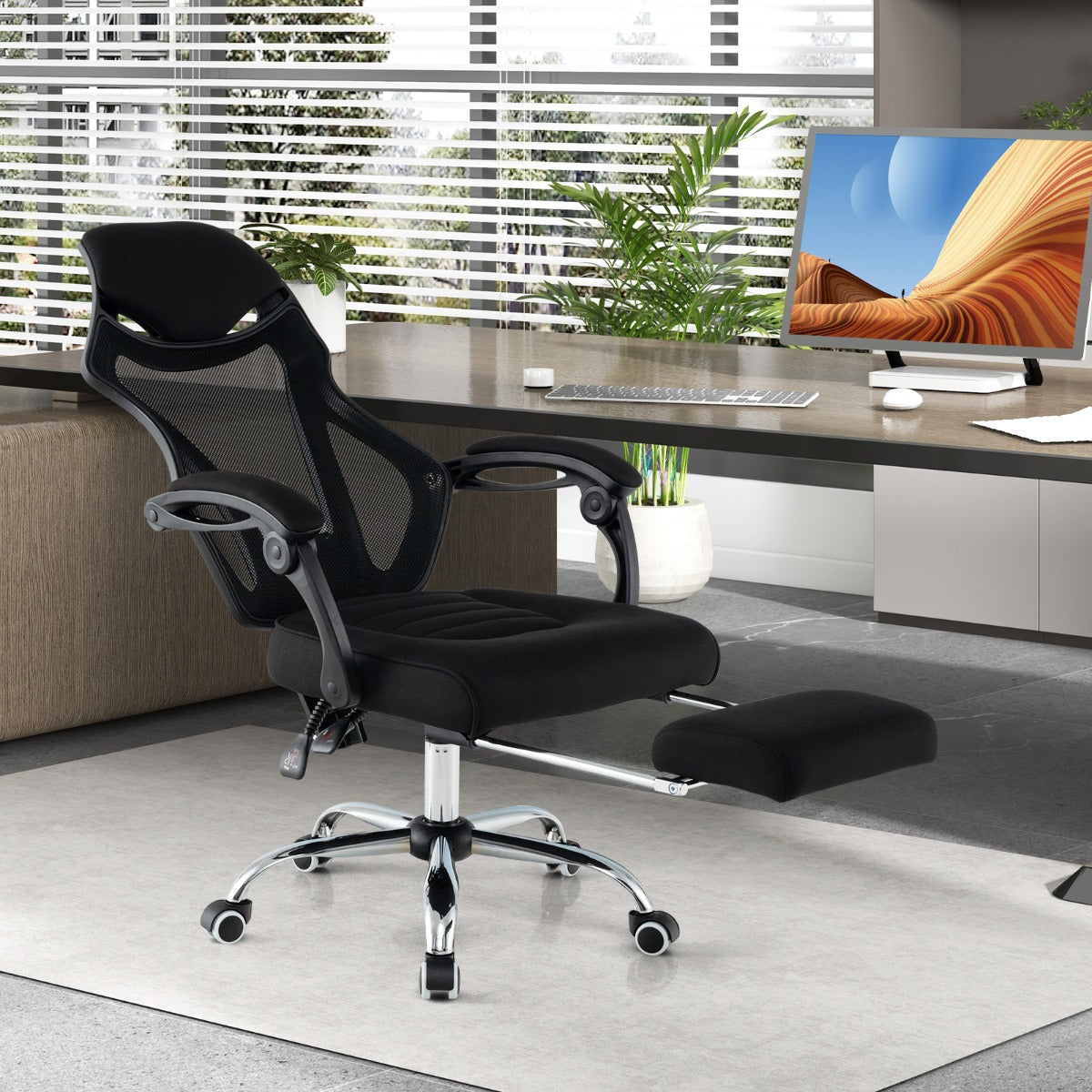 Cadeira de Escritório Ergonómica – 70 x 68 x 109,5-116,5 cm – Preto – Malha