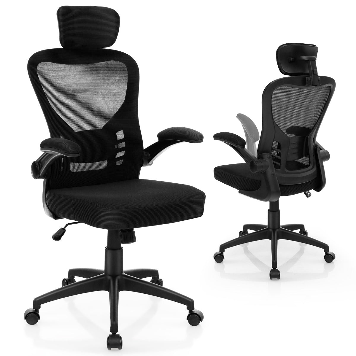 Cadeira de Escritório Ergonómica – 66 x 66 x 114-124 cm – Preto – Malha