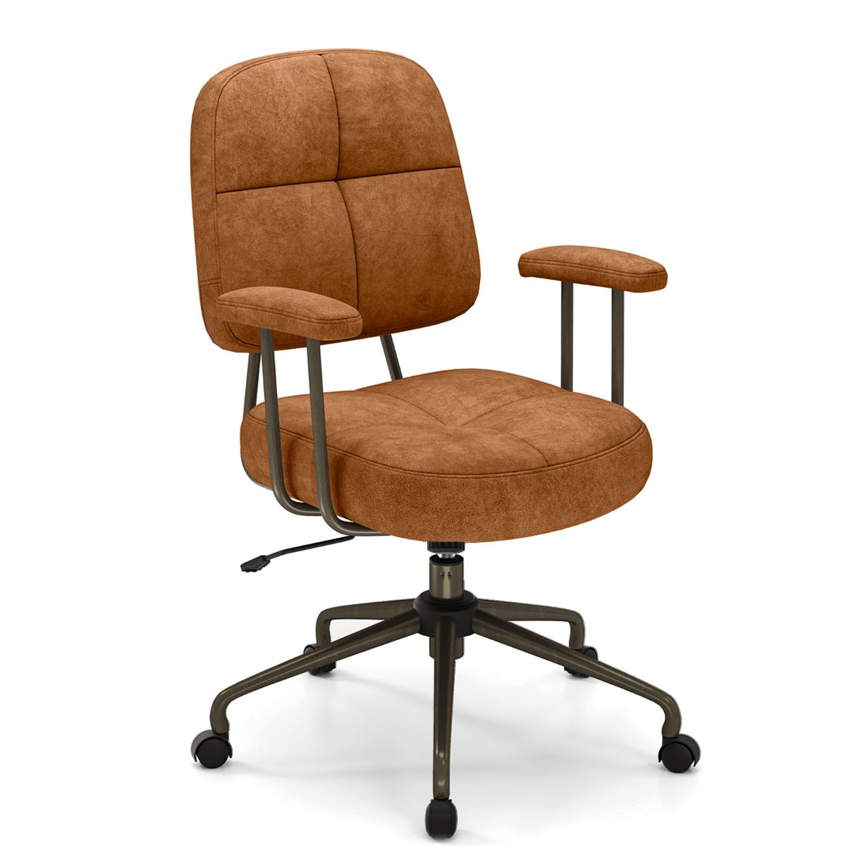 Cadeira de Escritório Estofada Giratória Ajustável em Camurça com Encosto e Apoio de Braços 68 x 68 x 97-103 cm Castanho