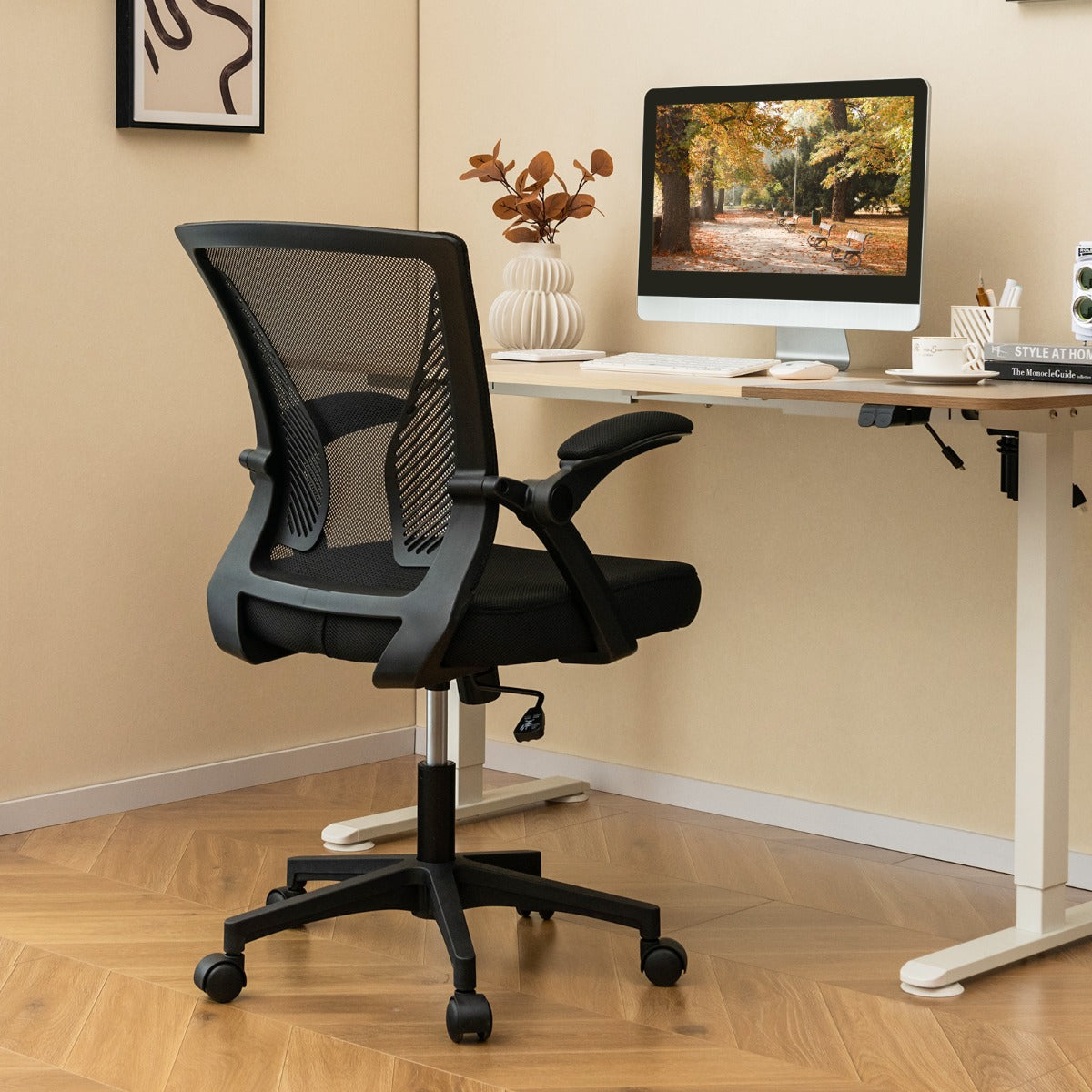 Cadeira de Escritório Ergonómica Giratória Ajustável – 45 a 55 cm – Preto – Tecido de Malha