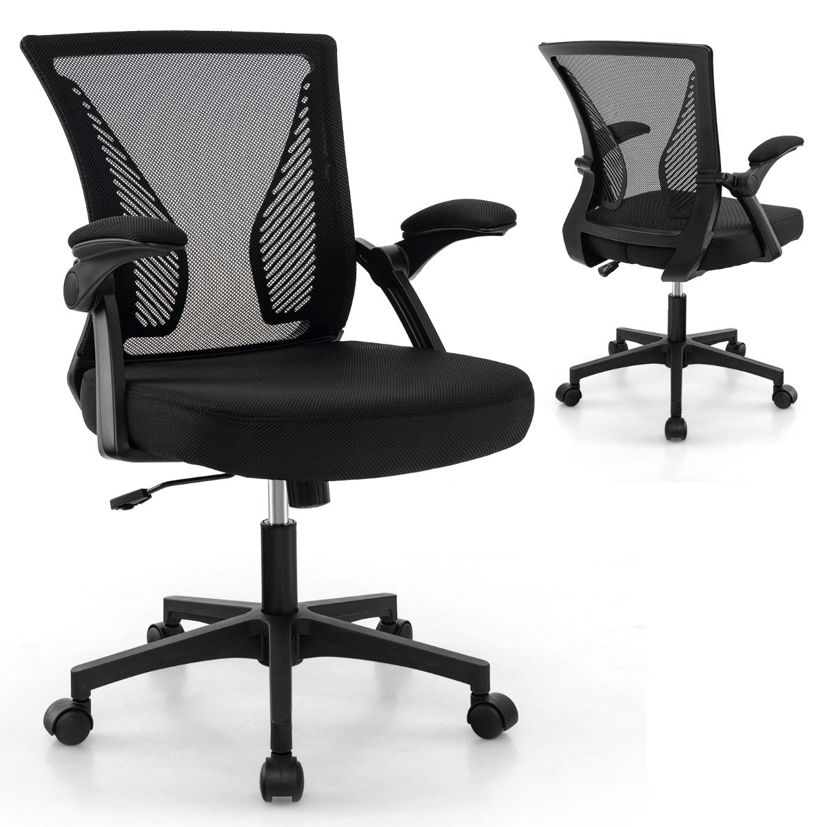 Cadeira de Escritório Ergonómica Giratória Ajustável – 45 a 55 cm – Preto – Tecido de Malha