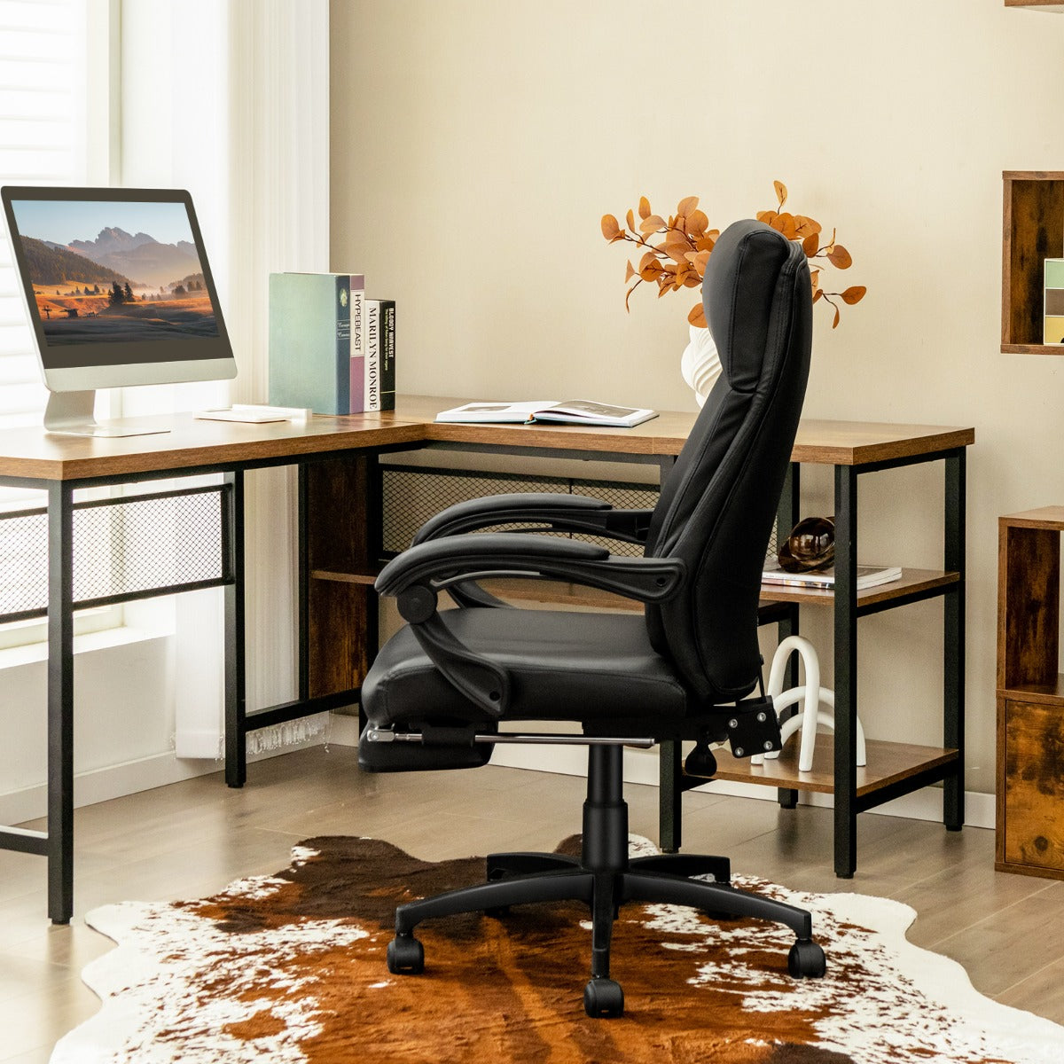Cadeira de Escritório Ergonómica – 62 x 71,5 x 109-119 cm – Preto – Pele de PVC