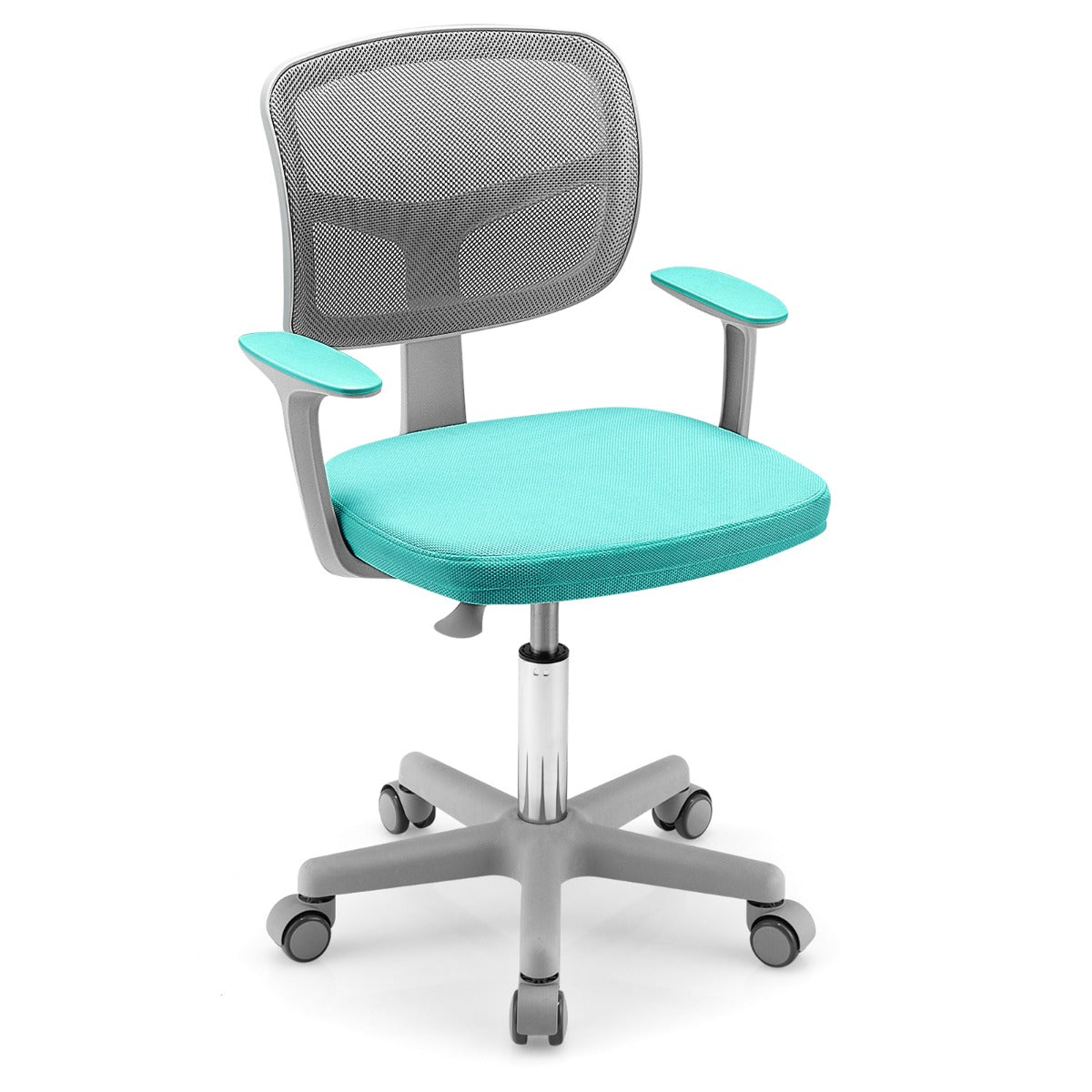 Cadeira Ergonómica de Escritório para Crianças com Rodas Cadeira Giratória de Computador Altura Regulável Apoio Lombar Turquesa