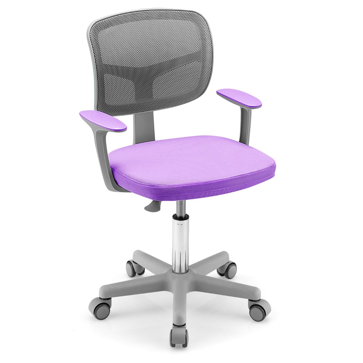 Cadeira Ergonómica de Escritório para Crianças com Rodas Cadeira Giratória de Computador Altura Ajustável Suporte Lombar Roxo