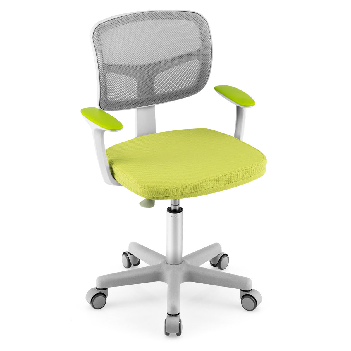 Cadeira Ergonómica de Escritório para Crianças com Rodas Cadeira Giratória de Computador Altura Regulável Suporte Lombar Verde