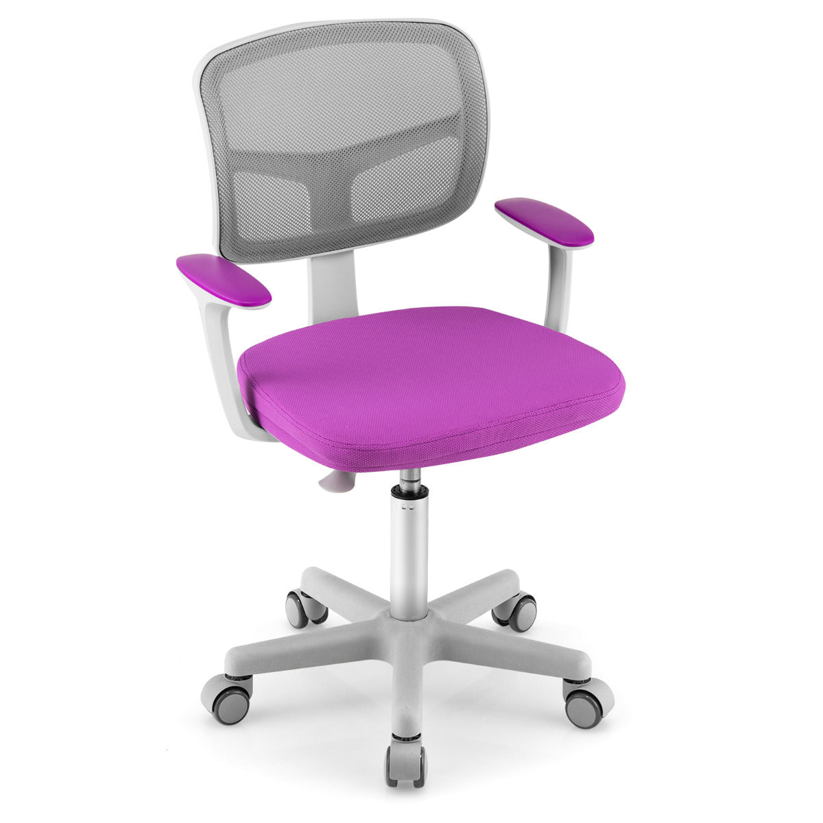 Cadeira Ergonómica de Escritório para Crianças com Rodas Cadeira Giratória de Computador Altura Regulável Suporte Lombar Roxo