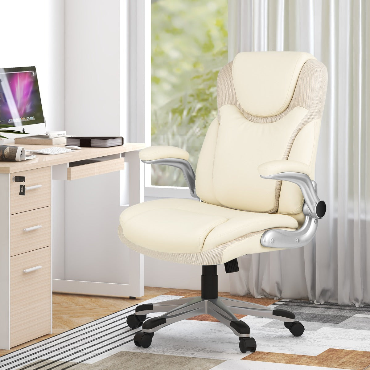 Cadeira de Escritório – 72 x 72 x 108-118 cm – Branco – Pele PU