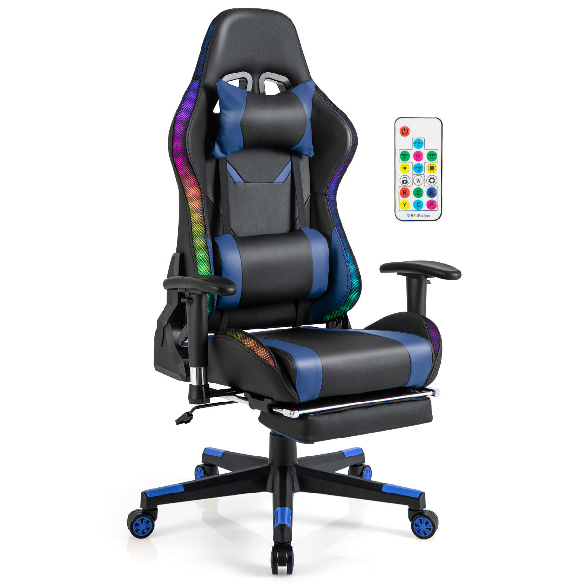 Silla Gaming com Luzes LED RGB, Giratória e Ergonómica - Azul