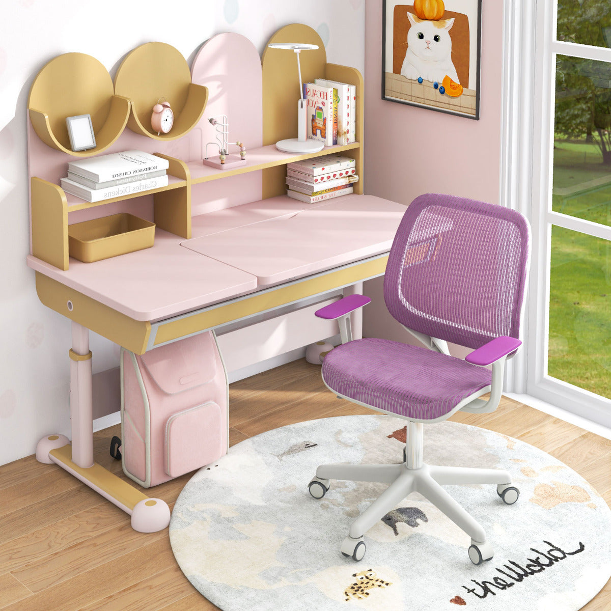 Cadeira Giratória de Escritório para Crianças – 57 x 57 x 80-92 cm – Roxo – Malha de Nylon